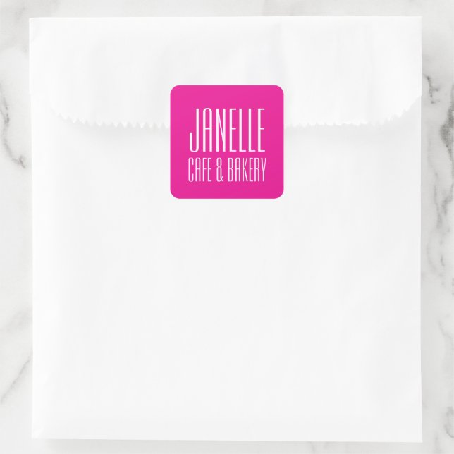 Pink Name Sticker, Personal und Unternehmen Quadratischer Aufkleber (Tasche)