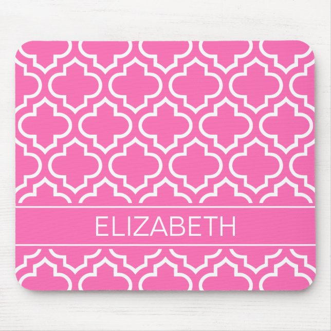 Pink-Namen-Monogramm des Pink-weißes Marokkaner-#6 Mousepad (Vorne)