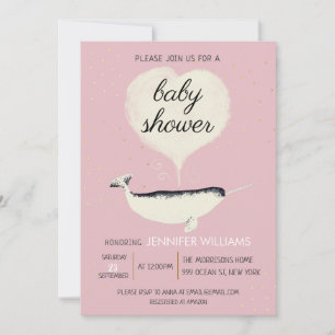 Pink Narwhal Whale Girl Babydusche Einladung
