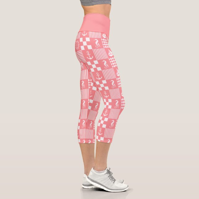 Pink Nautic Patchwork Pattern Capri Leggings (Rechts)