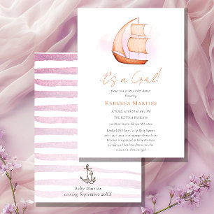 Pink Nautical Adventure Es ist eine Girl Baby Dusc Einladung