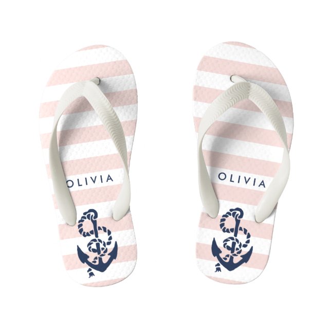 Pink Nautical Anchor Girls Flip Flops (Fußbett)