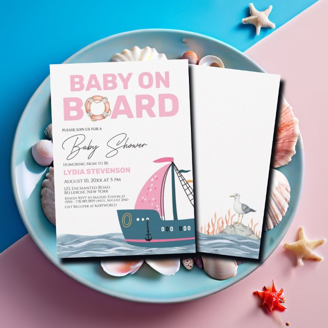 Pink Nautical Baby an Bord Baby Dusche Einladung (Von Creator hochgeladen)