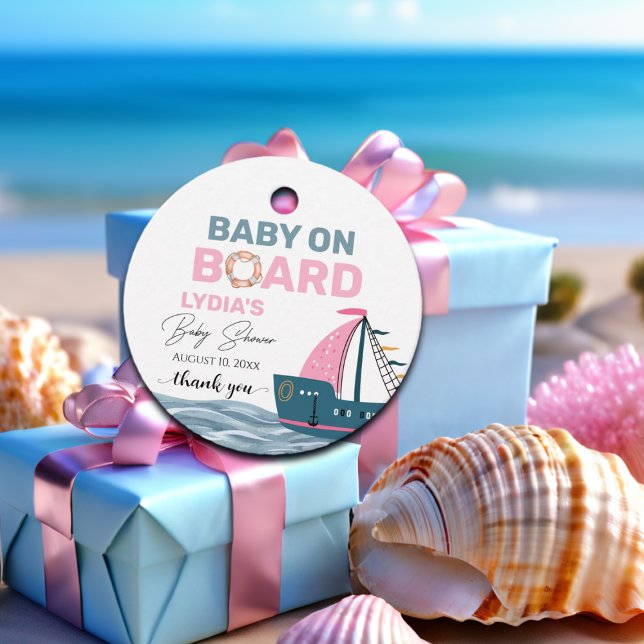 Pink Nautical Baby an Bord Baby Dusche Geschenkanhänger (Von Creator hochgeladen)