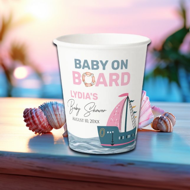 Pink Nautical Baby an Bord Baby Dusche Pappbecher (Von Creator hochgeladen)