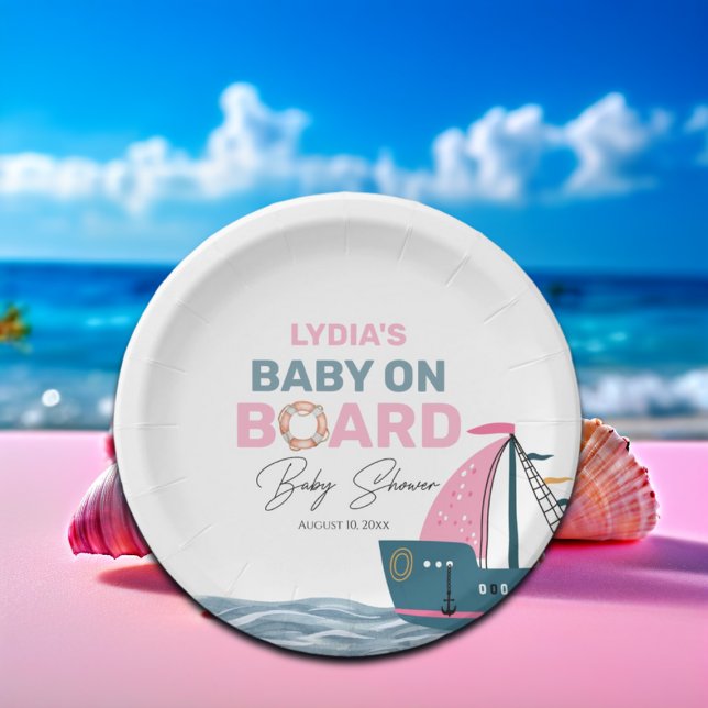 Pink Nautical Baby an Bord Baby Dusche Pappteller (Von Creator hochgeladen)