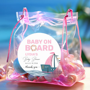 Pink Nautical Baby an Bord Baby Dusche Runder Aufkleber