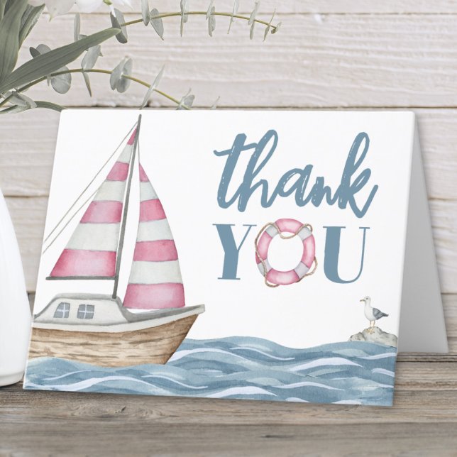 Pink Nautical Baby Dusche Dankeskarte (Pink Nautical Baby Shower Thank You Card)