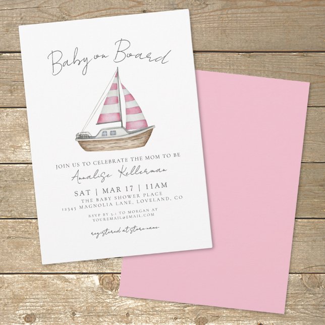 Pink Nautical Baby Dusche Einladung (Pink Nautical Baby Shower Invitation)