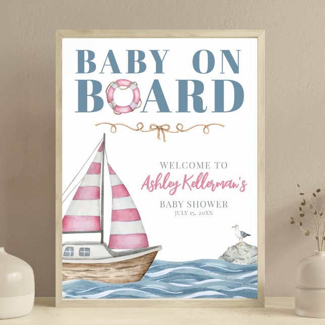 Pink Nautical Baby Dusche Poster (Pink Nautical Baby Shower Poster )