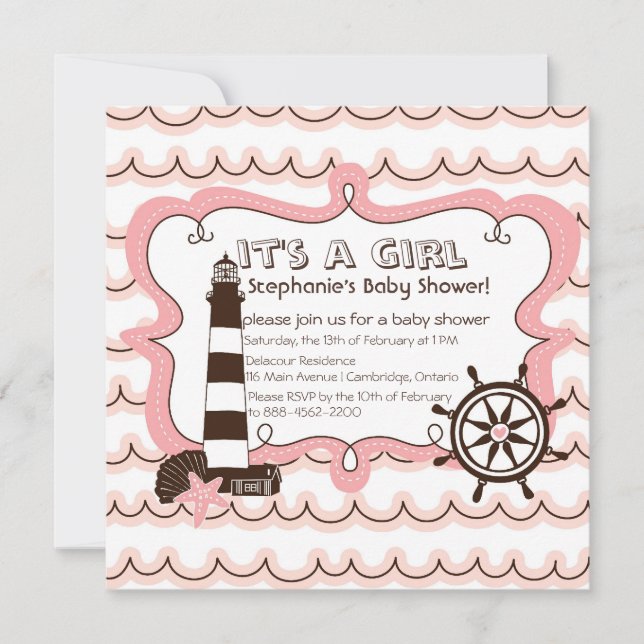 Pink Nautical Es ist eine Mädchen-Baby-Dusche Einl Einladung (Vorderseite)
