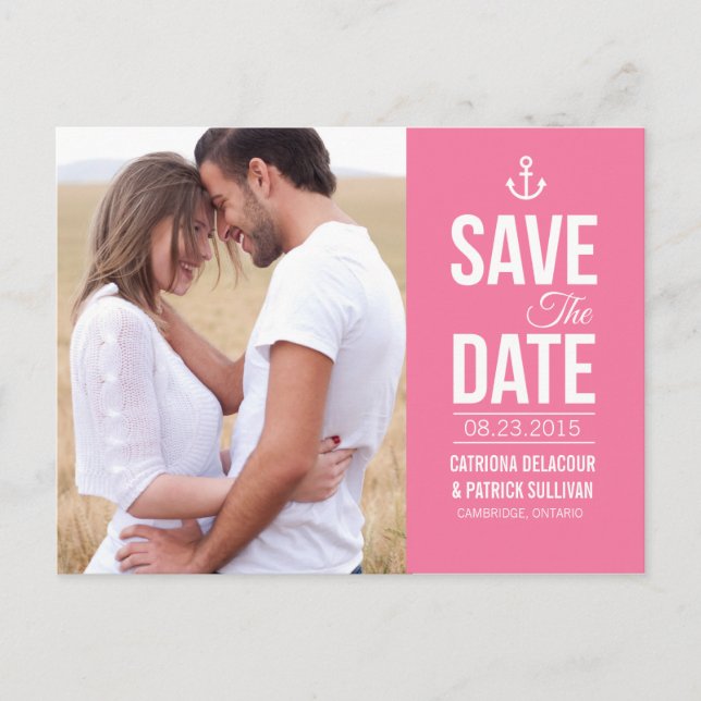 PINK NAUTICAL FOTO SAVE THE DATE POSTCARD ANKÜNDIGUNGSPOSTKARTE (Vorderseite)