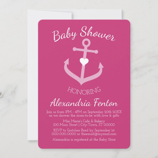 Pink Nautical thematied Baby Shower Einladung (Vorderseite)