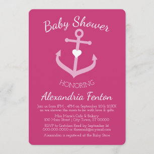 Pink Nautical thematied Baby Shower Einladung