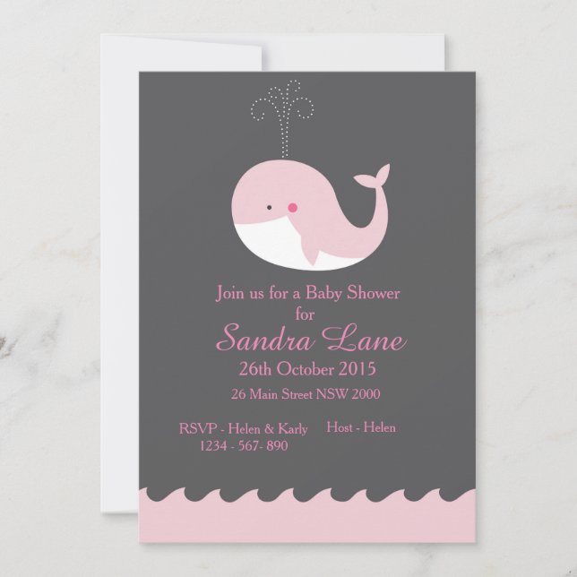 Pink Nautical Whale Babydusche Einladung (Vorderseite)