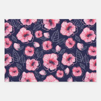Pink navi blue Wrapping Paper Flat Sheet Set 3 Geschenkpapier Set