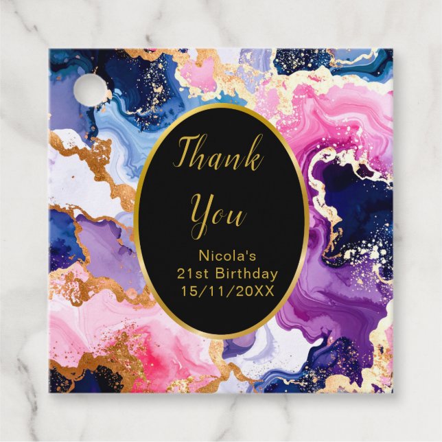 Pink, Navy Blue and Gold Ink Birthday Party Geschenkanhänger (Vorderseite)