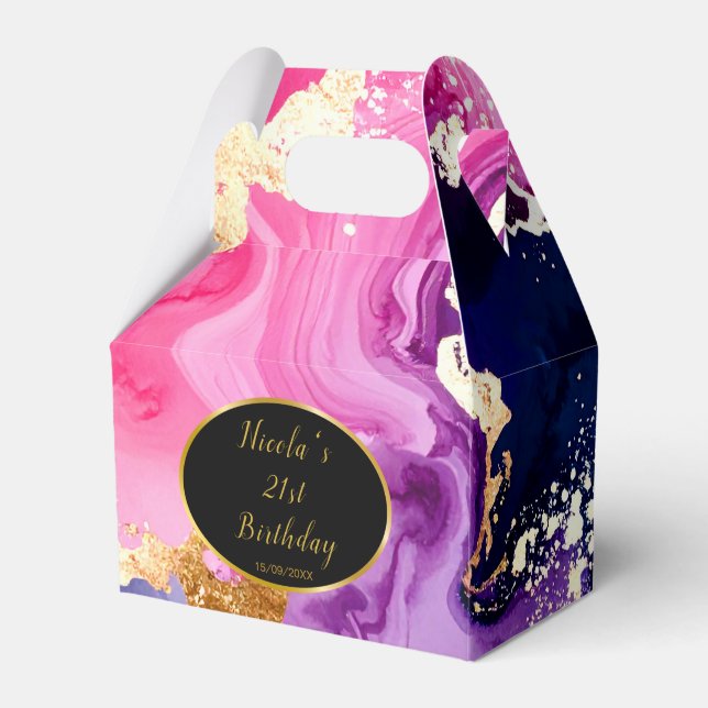 Pink, Navy Blue and Gold Ink Birthday Party Geschenkschachtel (Vorderseite)