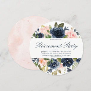 Pink Navy Blue Boy Blush Bloral Retirement Party Einladung