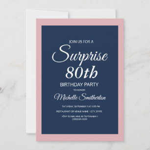 Pink Navy Blue Überraschung 80. Geburtstag Einladu Einladung