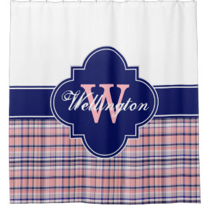 Pink Navy Blue White Madras Kariert 1ICBR Name Duschvorhang