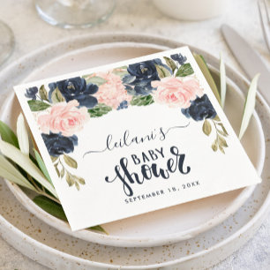 Pink Navy Blumenstrauß Wasserfarben Babydusche Serviette