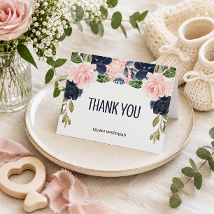 Pink Navy Floral Wasserfarbe Danke Karte