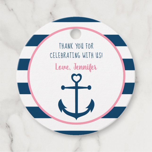 Pink Navy Girl Nautical Anchor Kinderdusche Geschenkanhänger (Vorderseite)
