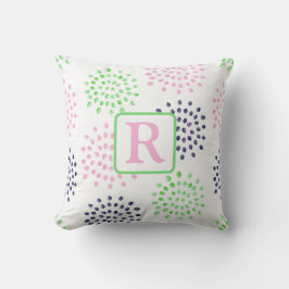 Pink Navy Green Blume Muster Wasserfarbenmonogramm Kissen