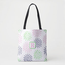 Pink Navy Green Blume Muster Wasserfarbenmonogramm Tasche