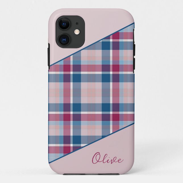 Pink-navy kariert iPhone Case (Rückseite)