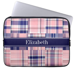 Pink Navy Welpe Patchwork Madras N Monogram Laptopschutzhülle