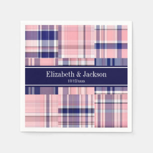 Pink Navy Welpe Patchwork Madras N Monogram Serviette