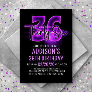 Pink Neon 36e anniversaire Invitation