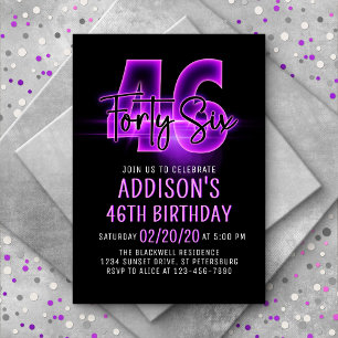 Pink Neon 46e anniversaire Invitation