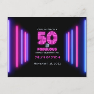Pink Neon 50 & Fabulous 50. Geburtstagsparty Einladungspostkarte