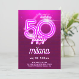 Pink Neon 50. Geburtstagsparty Einladungskarte