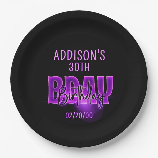 Pink Neon Birthday Pappteller (Vorderseite)