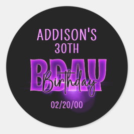 Pink Neon Birthday Runder Aufkleber