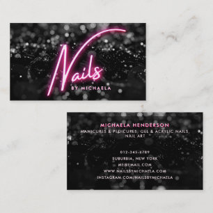 Pink Neon & Black Glitzer Nagelsalon Visitenkarte