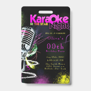 Pink Neon Black Karaoke 00. Geburtstagsparty Invit Ausweis