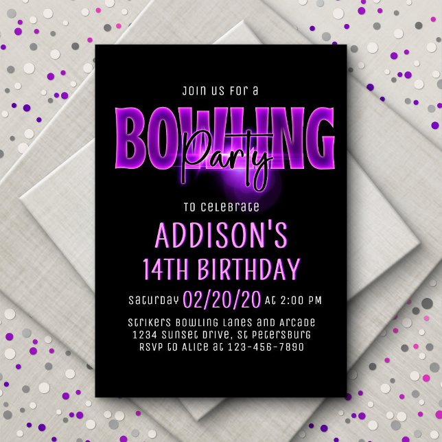 Pink Neon Bowling Party Anniversaire Invitation (Créateur téléchargé)