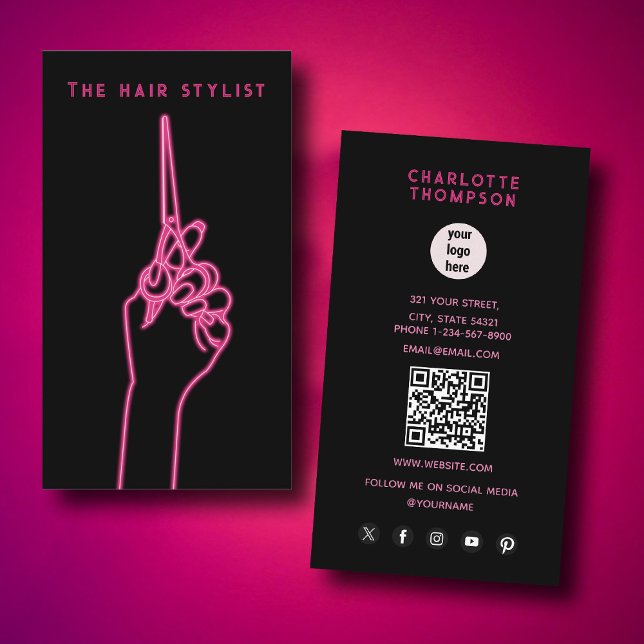 Pink Neon Business Logo Friseur Friseur Friseur St Visitenkarte (Pink Neon Business Logo Hairdresser Hair Stylist Business Card)