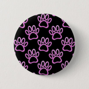 Pink Neon Dog Paw Print Button