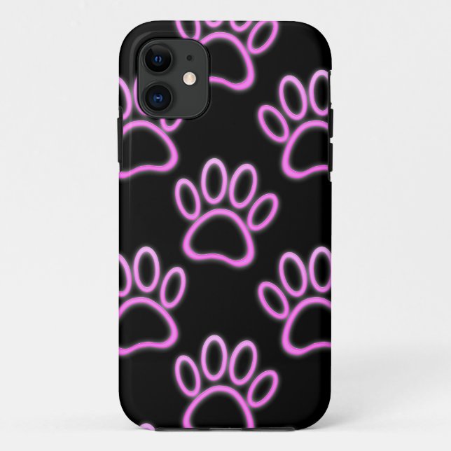 Pink Neon Dog Paw Print Case-Mate iPhone Hülle (Rückseite)
