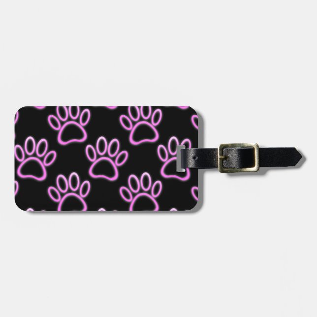 Pink Neon Dog Paw Print Gepäckanhänger (Vorderseite horizontal)