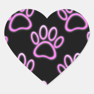Pink Neon Dog Paw Print Herz-Aufkleber