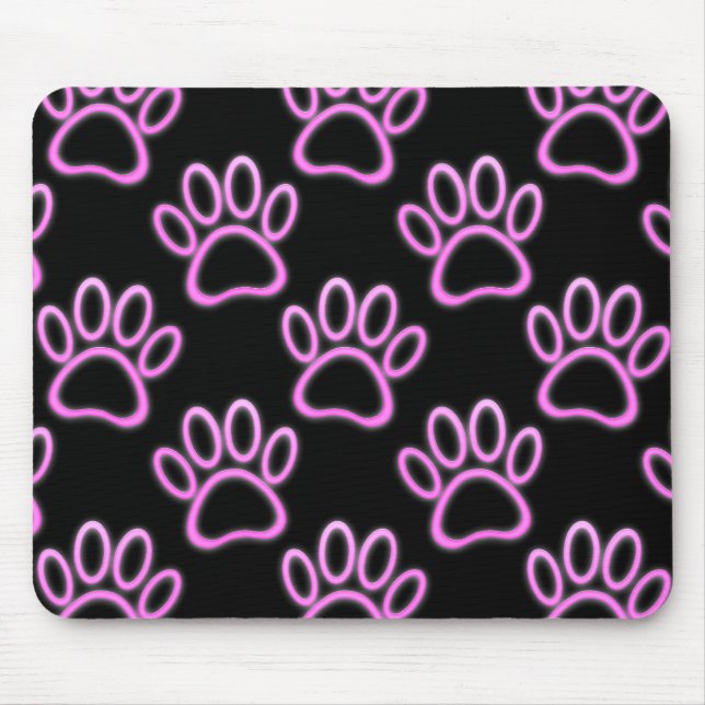 Pink Neon Dog Paw Print Mousepad (Vorne)