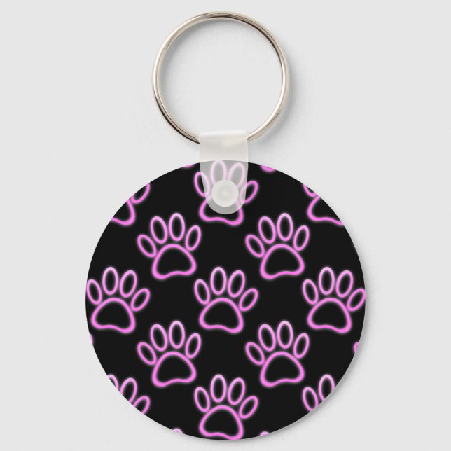 Pink Neon Dog Paw Print Schlüsselanhänger (Vorderseite)