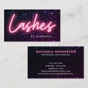 Pink Neon & Glitzer Lash Extensions Visitenkarte